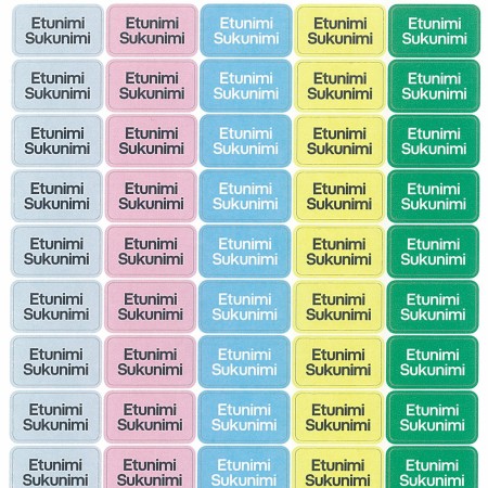 Pitkulainen nimitarra - Suorakulmion muotoinen ja pesunkestävä nimikointitarra (22x12mm) sopii hyvin vaatteiden pesulappuihin.